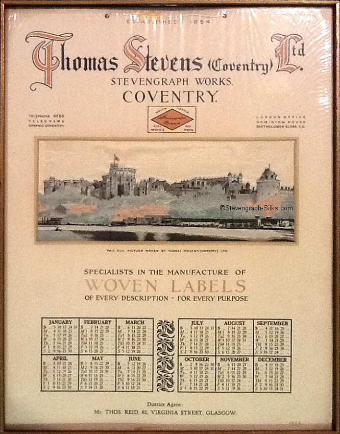 Image of the Stevengraph WINDSOR CASTLE, mounted as a calendar for 1932