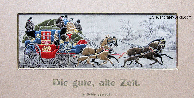 Image of The Good Old Days silk, with german title,Die gute alte Zeit, printed on card mount