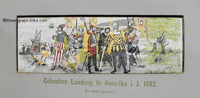 Stevens silk picture of Columbus and his men landing in America