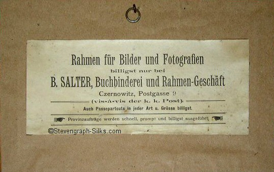 Rear label of this German titled silk picture