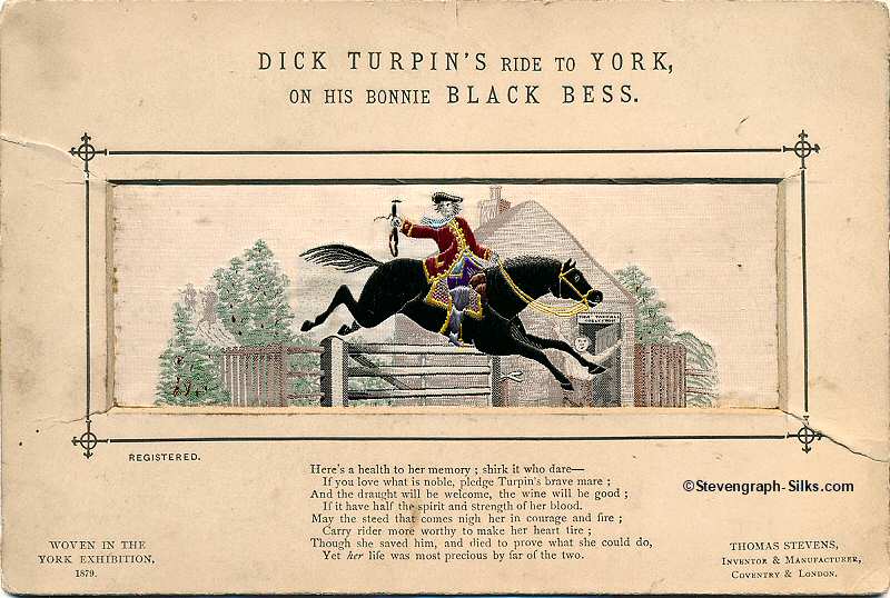 Image of Dick Turpin jumping a toll gate on his horse Black Bess