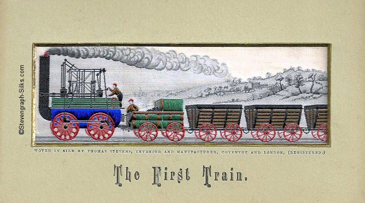 Image of George Stephenson's Locomotion No. 1 steam train and wagons