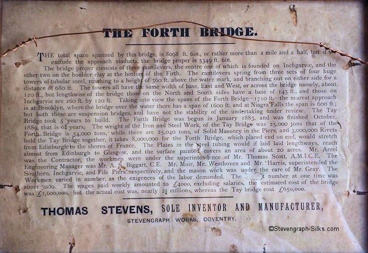 story back label giving statistics of the Forth Bridge in Scotland