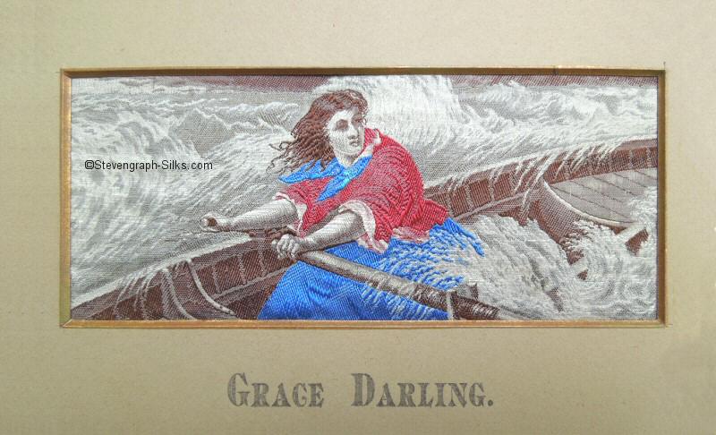 Image of Grace Darling rowing life-boat in stormy seas