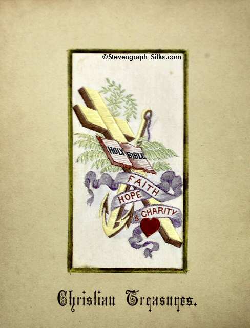 image of a cross with open bible, and ribbon with words FAITH, HOPE, CHARITY