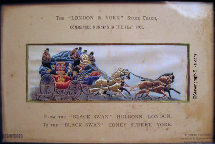 Image of stage coach with four horses and passengers