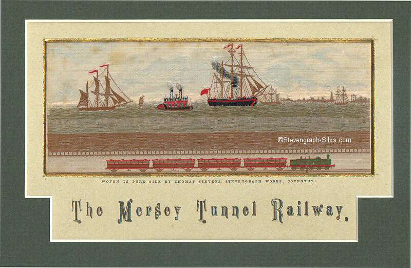 Image of train running through tunnel, with ships on the Mersey river above the tunnel