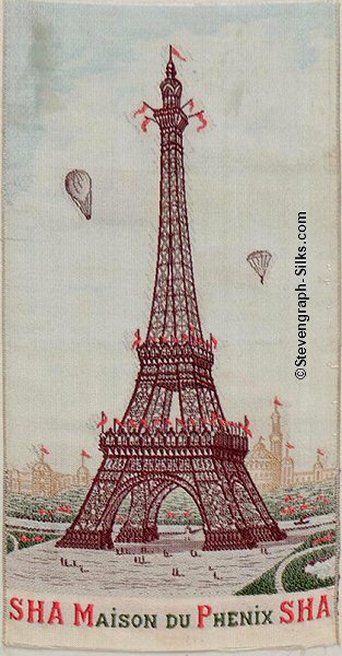 Image of the Eiffel Tower, Paris, with hot air ballon and parachutist