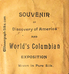 Image of Columbus with crossed flags, woven at the Columbian Exposition, 1893