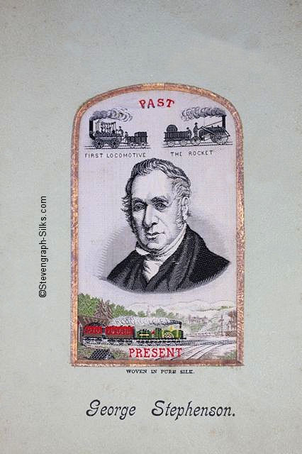 Image of George Stephenson, and locomotives