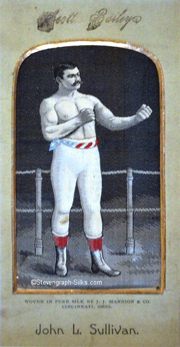 Image of boxer John L Sullivan, in card mount with J. J. Mannion credit