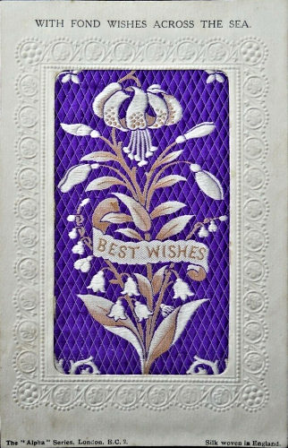 Stevens Alpha series postcard with words woven on silk