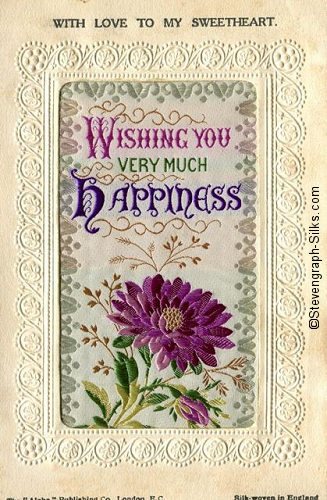 Stevens Alpha series postcard with image of extract from bookmark with words