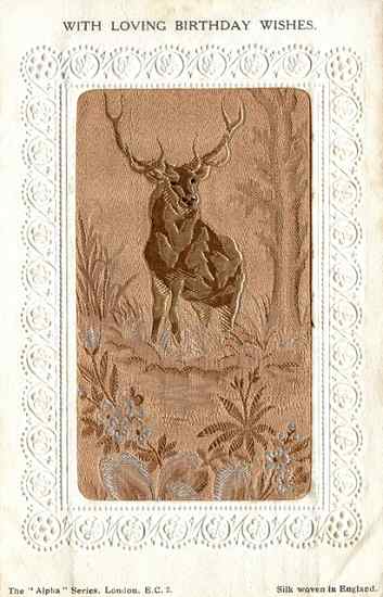 Stevens Alpha series postcard with image of a stag and printed words