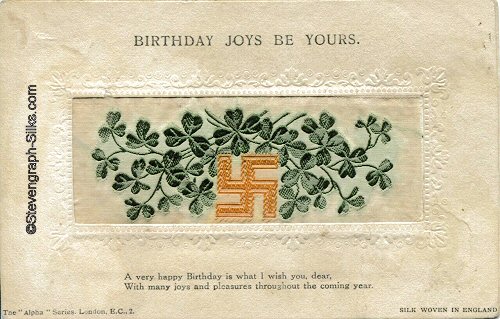 Stevens Alpha series postcard with symbol of Good Luck and shamrocks