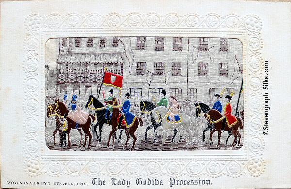 Colour silk view of the annual Lady Godiva procession through Coventry