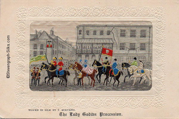 Colour silk view of the annual Lady Godiva procession through Coventry