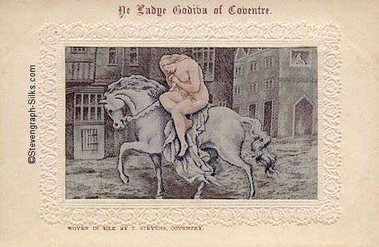 Image of The Lady Godiva riding on horseback