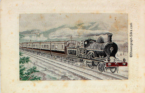 scene of steam train and six carriages.