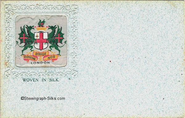 Experimental postcard with small rectangular silk of the London Coat of Arms