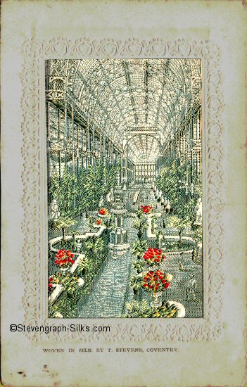 Coloured silk postcard with view of the Crystal Palace