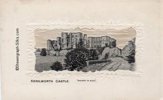 Black and white silk view of Kenilworth Castle in circa 1900
