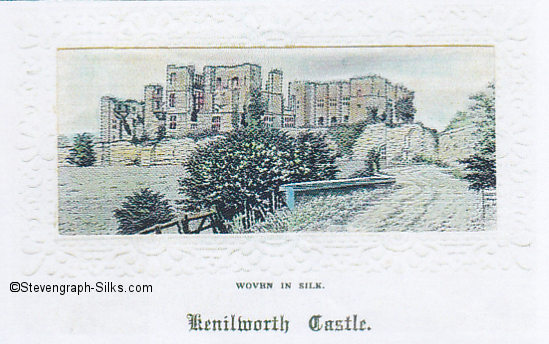 coloured silk view of Kenilworth Castle in circa 1900