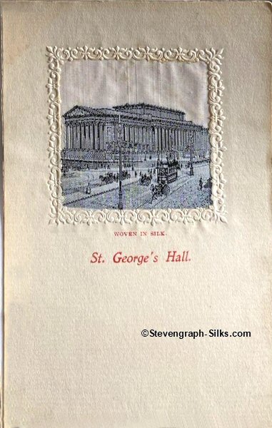 Small silk of St. George's Hall, Liverpool, mounted in a large card