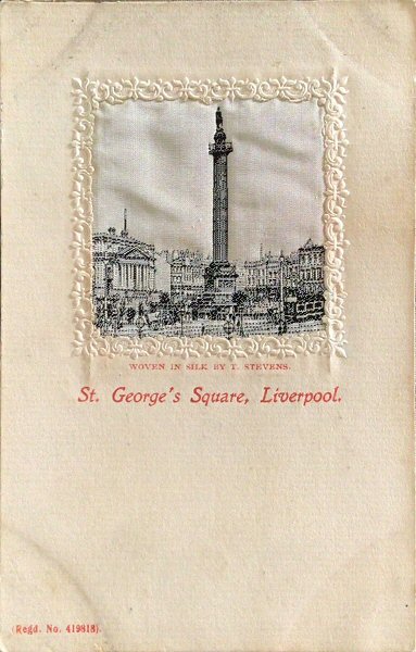 Small silk of St. George's Square, Liverpool, mounted in a large card