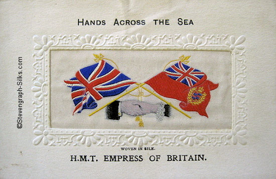 image of man's and woman's hands, tassles and flags of the UK and Merchant Navy