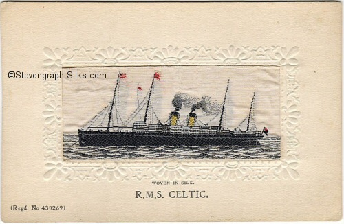 Ocean liner at anchor, with four masts and two funnels