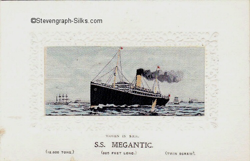 Ocean liner steaming slightly left, with one yellow funnel and two masts, with other boats accompanying