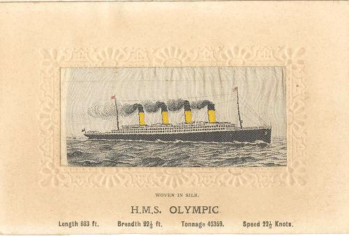 Ocean liner steaming right with four funnels and two masts