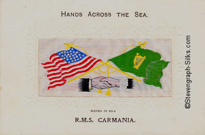 image of shaking hands, flags and tassles