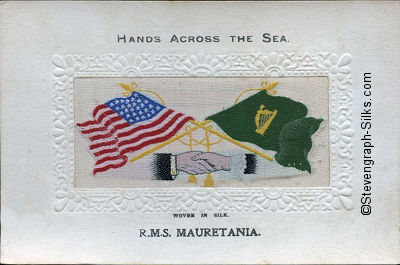 image of shaking hands, flags and tassles