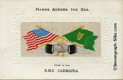 image of shaking hands, flags and tassles