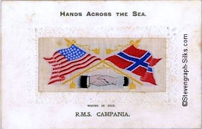 image of shaking hands, flags and tassles