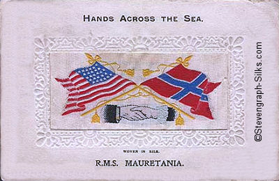 image of shaking hands, flags and tassles