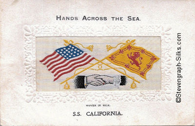 image of shaking hands, flags and tassles