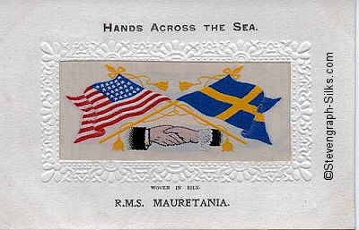 image of shaking hands, flags and tassles