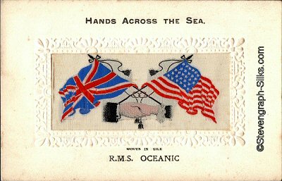 image of shaking hands, flags and tassles