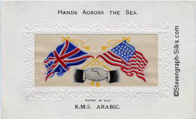 image of shaking hands, flags and tassles