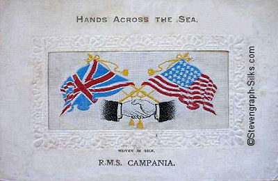 image of shaking hands, flags and tassles