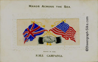 image of shaking hands, flags and tassles