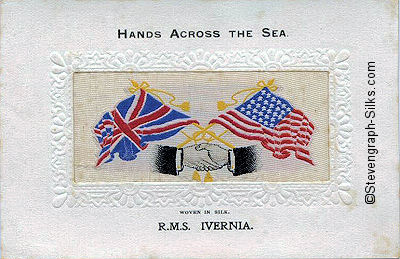 Hands Across the Sea postcard, with normal embossed card mount