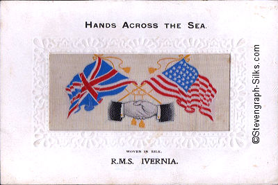 Hands Across the Sea postcard, with normal embossed card mount and italic printing