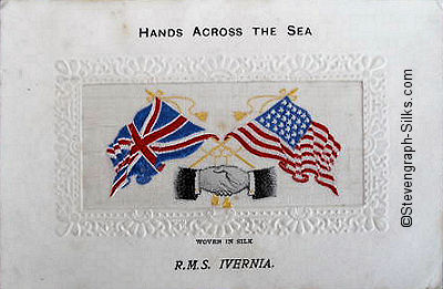 Hands Across the Sea postcard, with normal embossed card mount