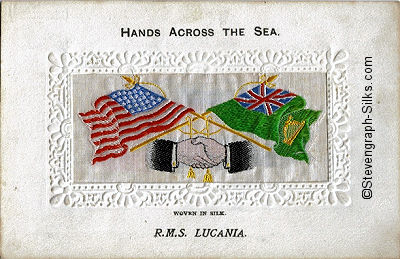 image of shaking hands, flags and tassles